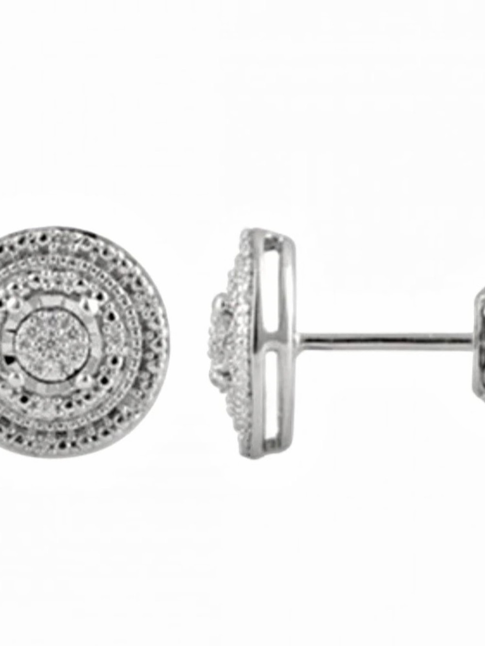 Round Diamond Stud Earrings in Silver. NWOT.